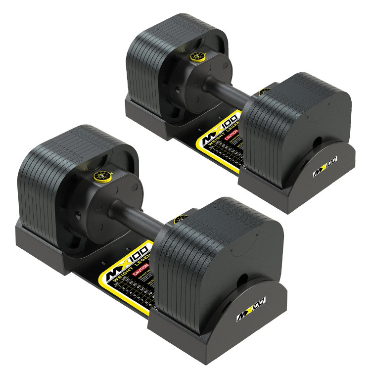 Гантели регулируемые MX Select MX100 EVO, эргономичная прорезиненная рукоять, вес 5.9-45.4 кг, 2 шт